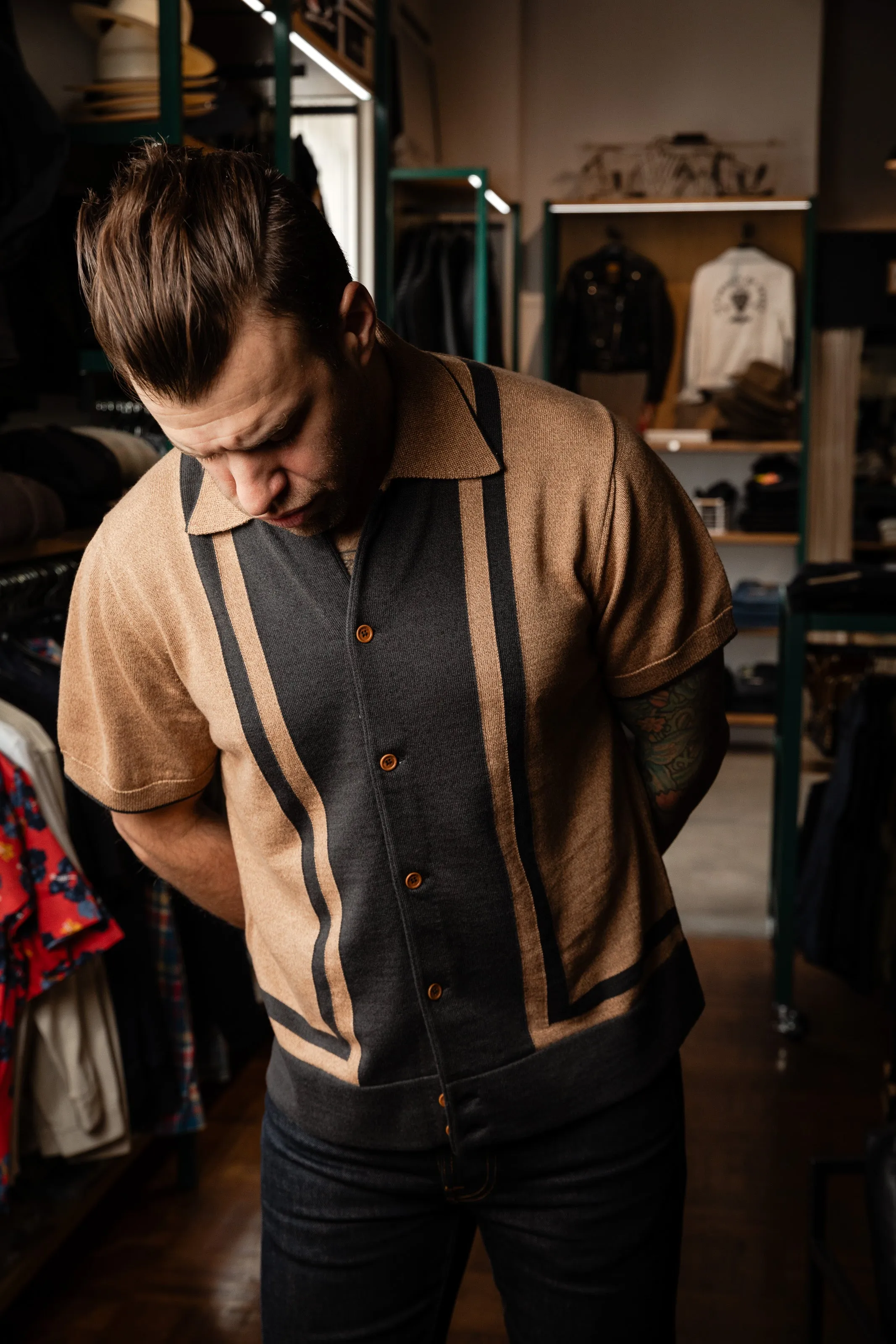 Nudie - Fabbe Knit Polo Shirt Beige