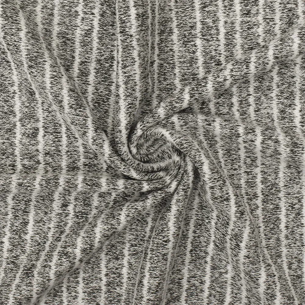 Off Black-White Striped Texture Stretch Jersey Knit Fabric