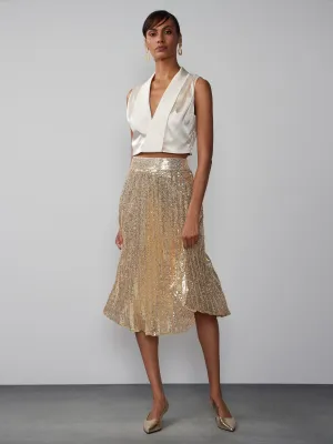 Pleated Sequin Midi Skirt