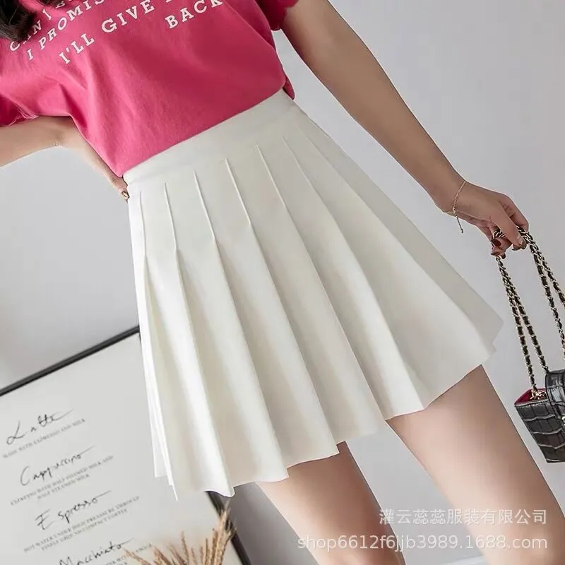 Pleated Skirt Women Trendy Korean Elegant High Waist Slim Look Fresh Looking All-Matching Solid Colored A-Line Summer Skirt