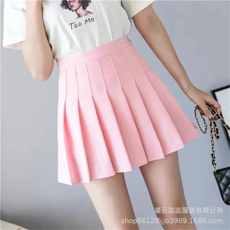 Pleated Skirt Women Trendy Korean Elegant High Waist Slim Look Fresh Looking All-Matching Solid Colored A-Line Summer Skirt