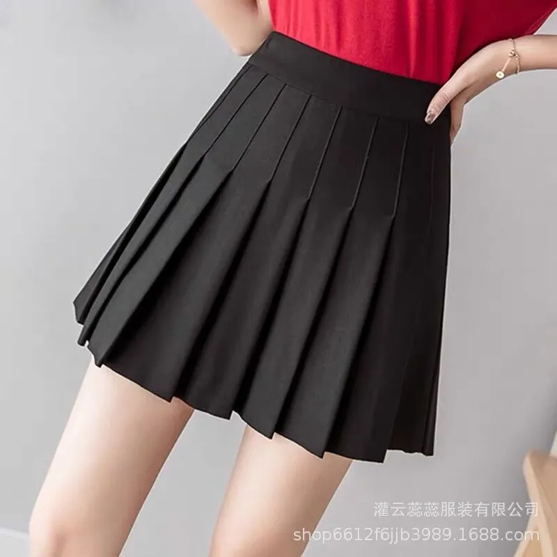 Pleated Skirt Women Trendy Korean Elegant High Waist Slim Look Fresh Looking All-Matching Solid Colored A-Line Summer Skirt