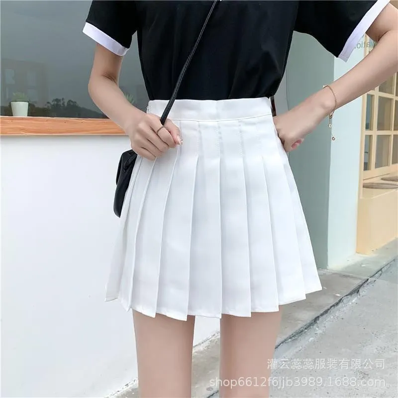 Pleated Skirt Women Trendy Korean Elegant High Waist Slim Look Fresh Looking All-Matching Solid Colored A-Line Summer Skirt
