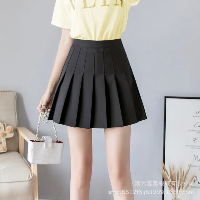 Pleated Skirt Women Trendy Korean Elegant High Waist Slim Look Fresh Looking All-Matching Solid Colored A-Line Summer Skirt