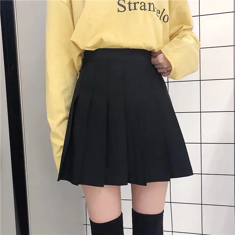 Pleated Skirt Women Trendy Korean Elegant High Waist Slim Look Fresh Looking All-Matching Solid Colored A-Line Summer Skirt
