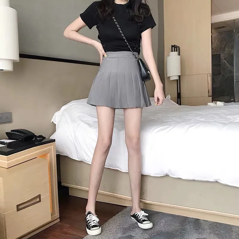 Pleated Skirt Women Trendy Korean Elegant High Waist Slim Look Fresh Looking All-Matching Solid Colored A-Line Summer Skirt