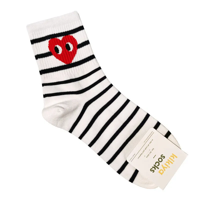 Polka Dot and Horizontal Pattern Trendy Casual Cotton Socks