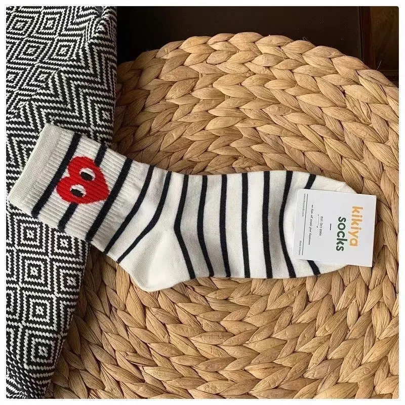 Polka Dot and Horizontal Pattern Trendy Casual Cotton Socks