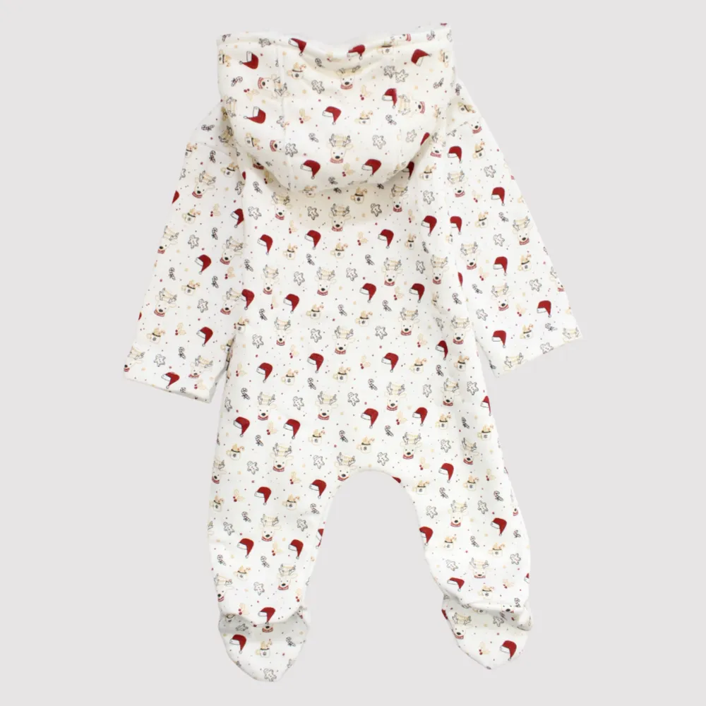 Reindeer Head Long-Sleeved Hooded Baby Footie