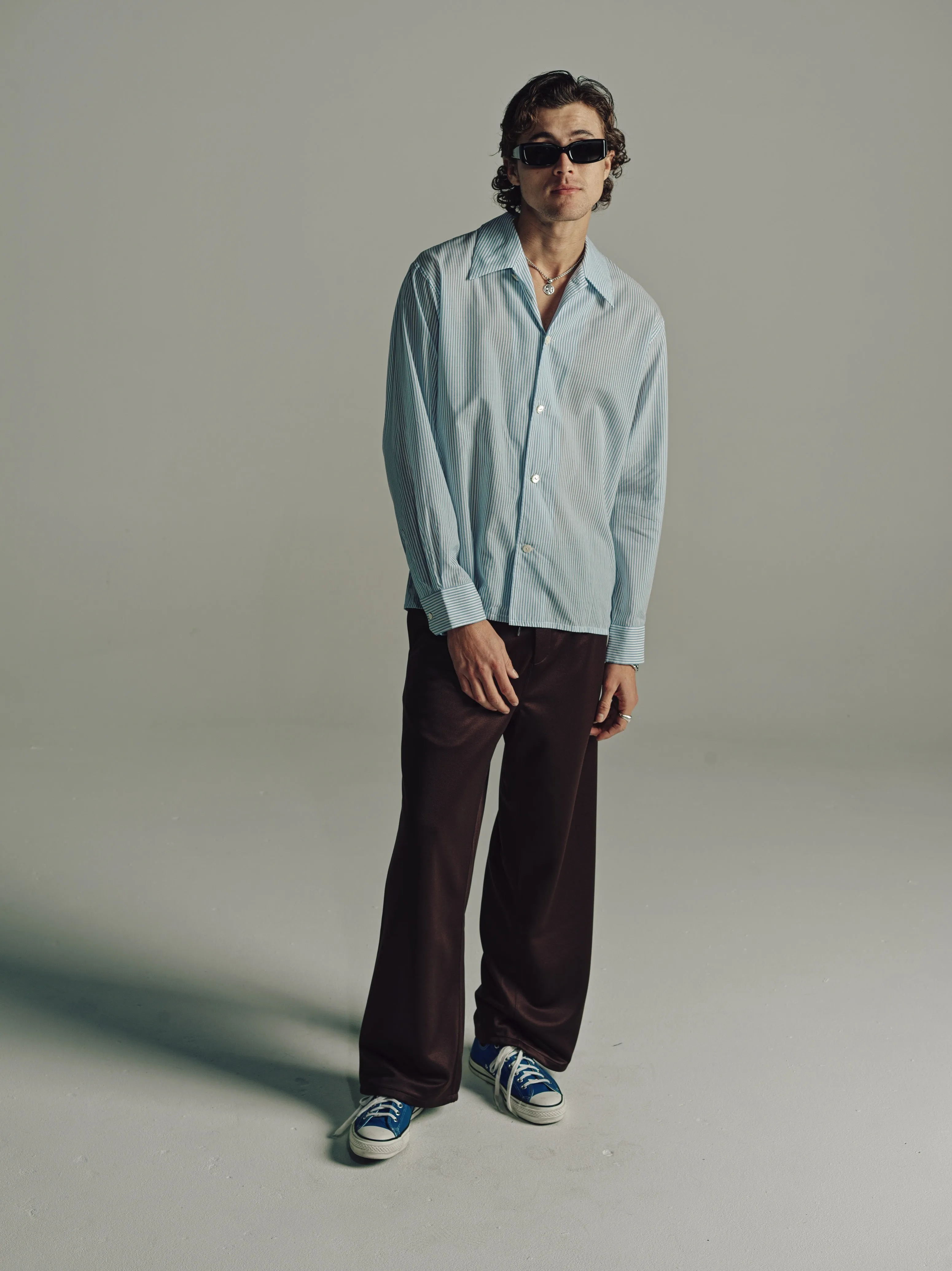 Relaxed Long Sleeve Shirt | White/Blue Stripe