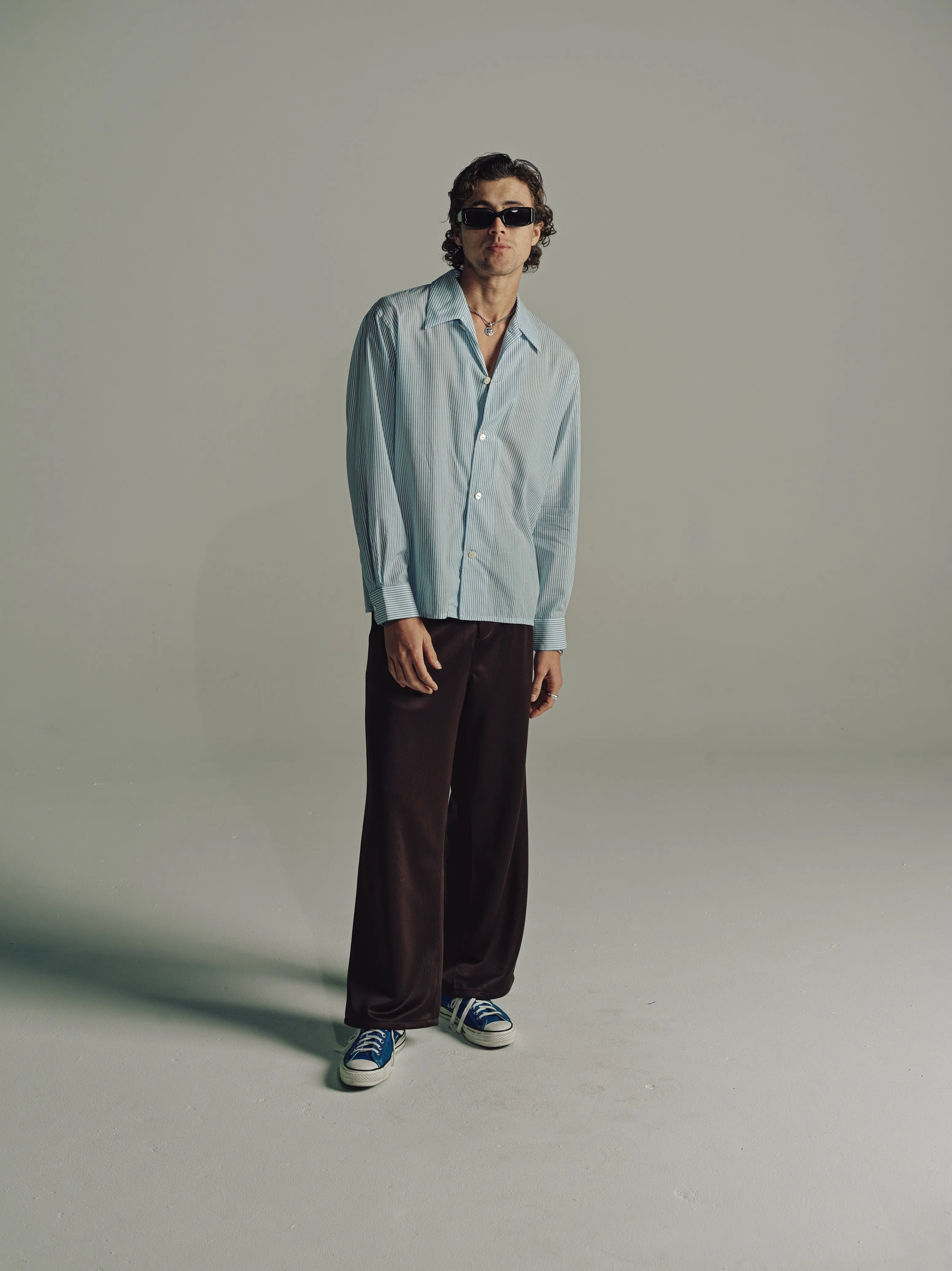 Relaxed Long Sleeve Shirt | White/Blue Stripe