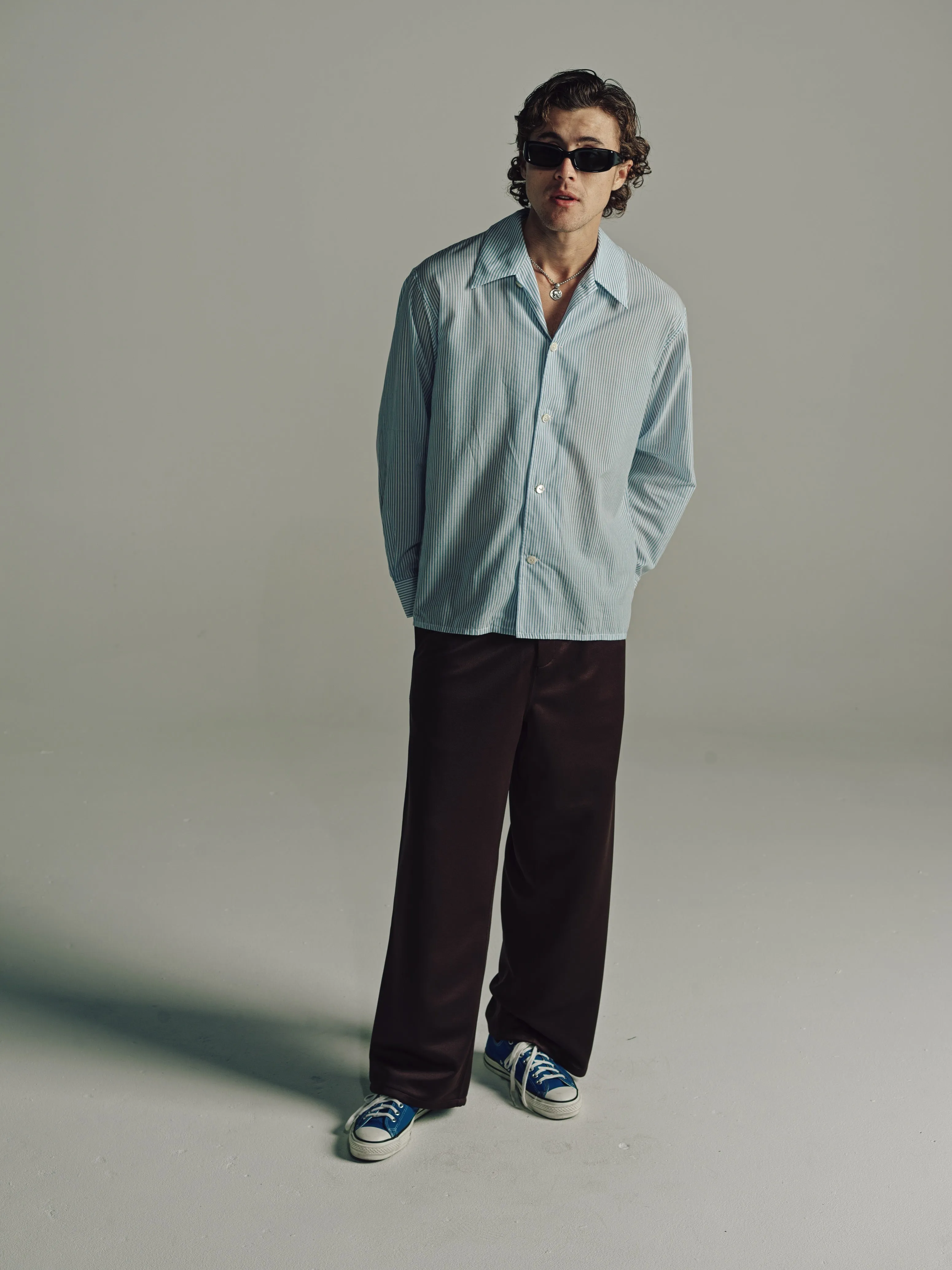 Relaxed Long Sleeve Shirt | White/Blue Stripe