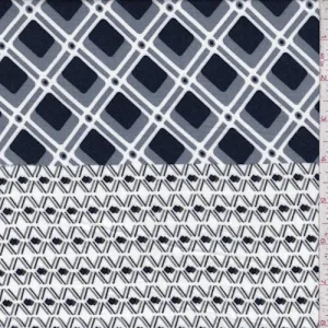 Slate Grey/Navy Diamond Lattice Challis Fabric