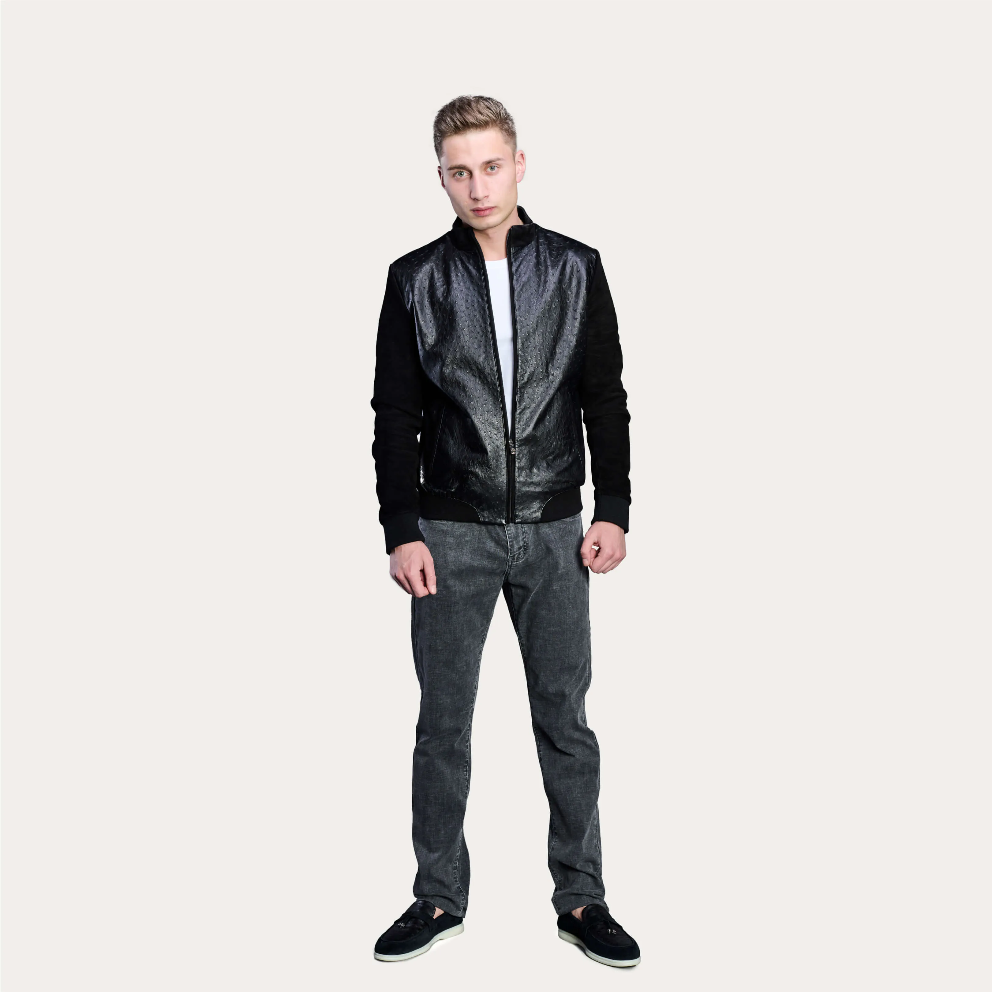 Suede & Ostrich Leather Blouson Jacket