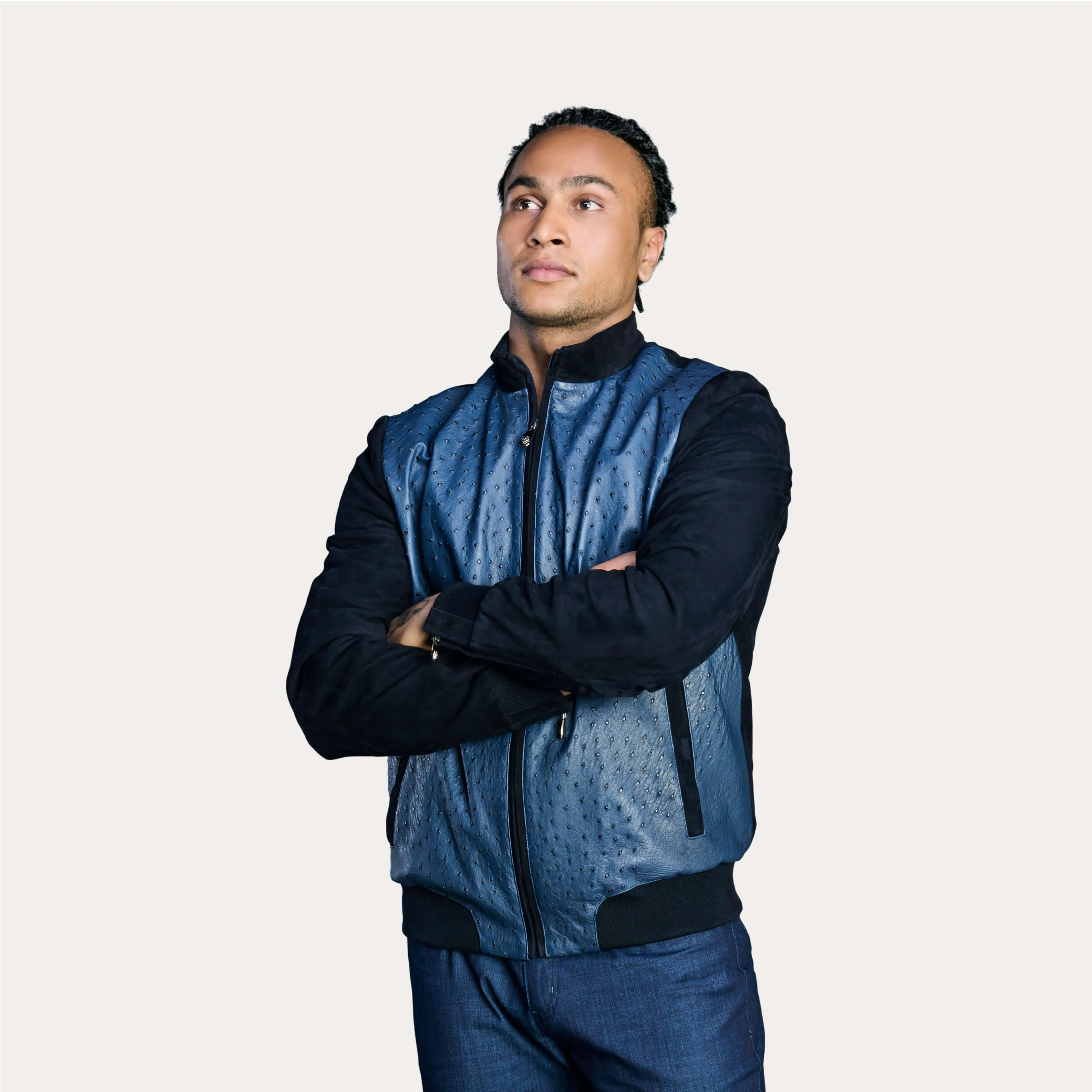 Suede & Ostrich Leather Blouson Jacket