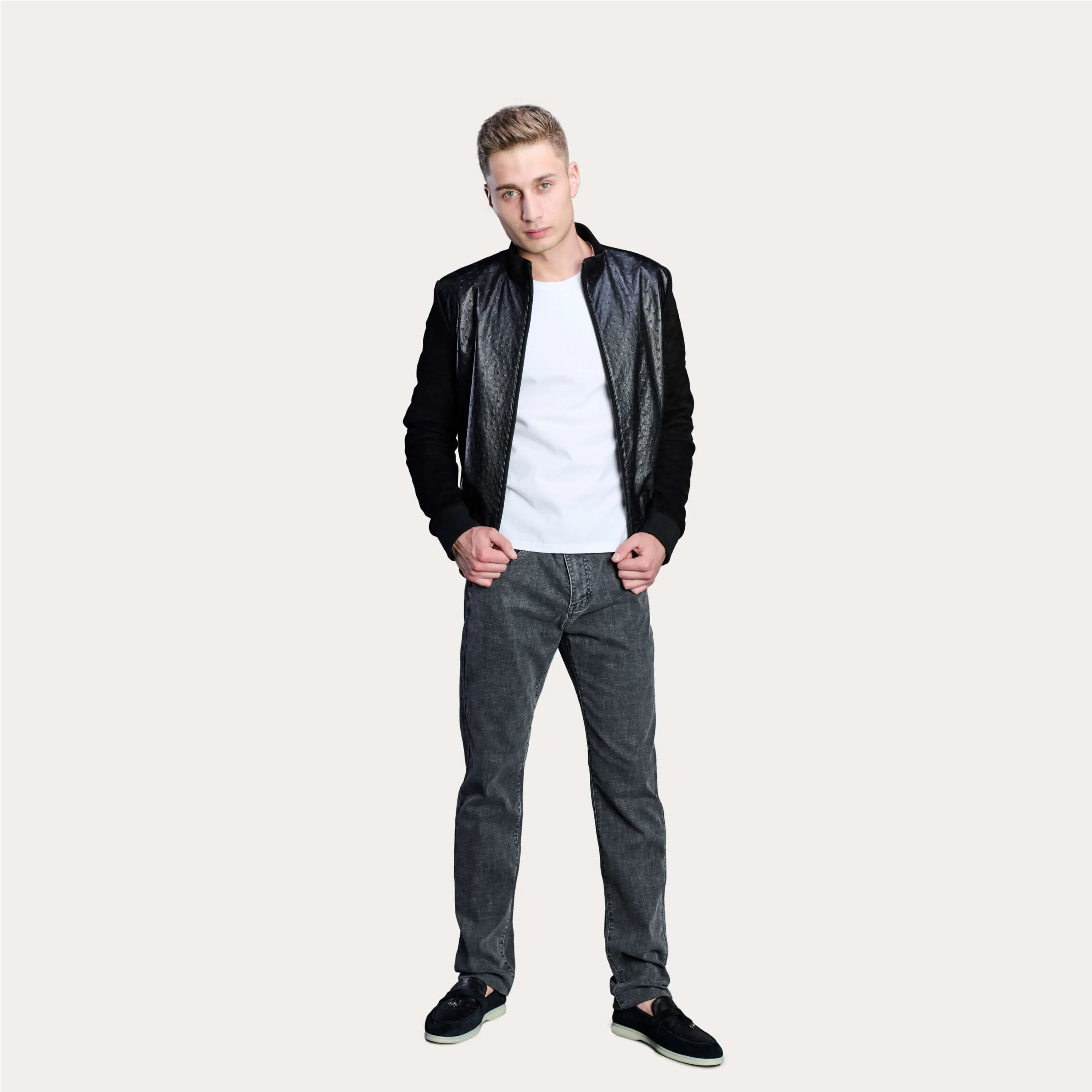 Suede & Ostrich Leather Blouson Jacket