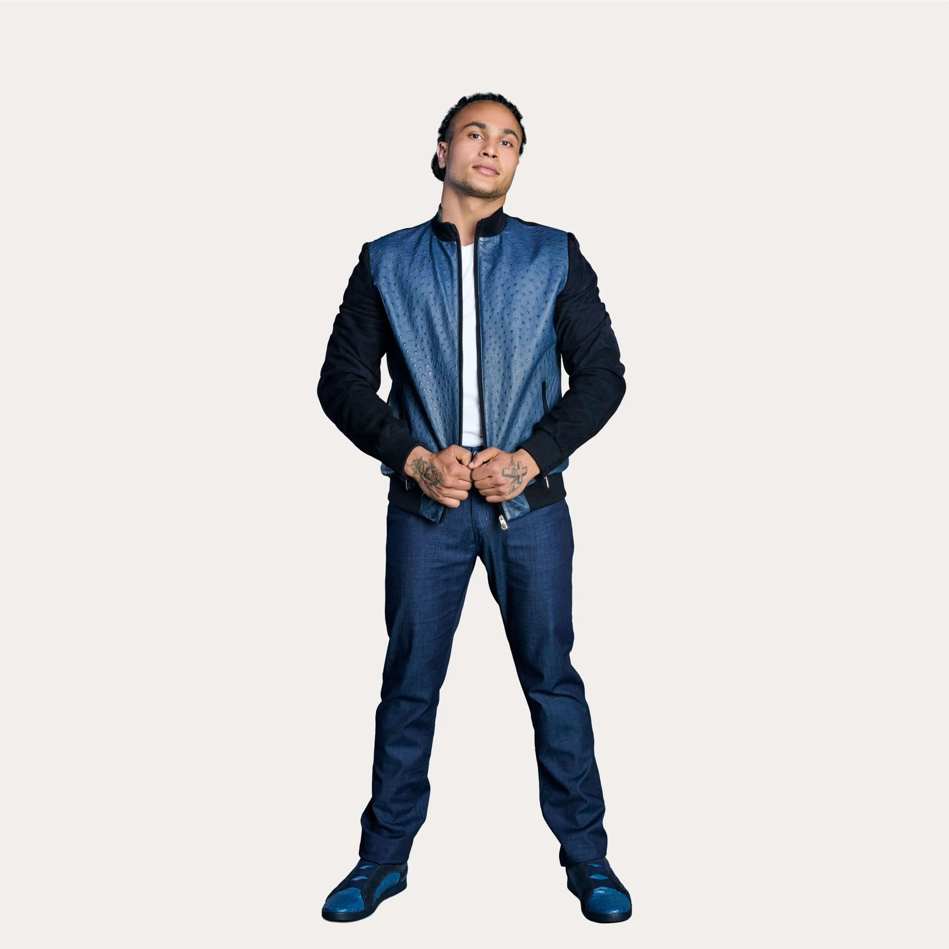 Suede & Ostrich Leather Blouson Jacket