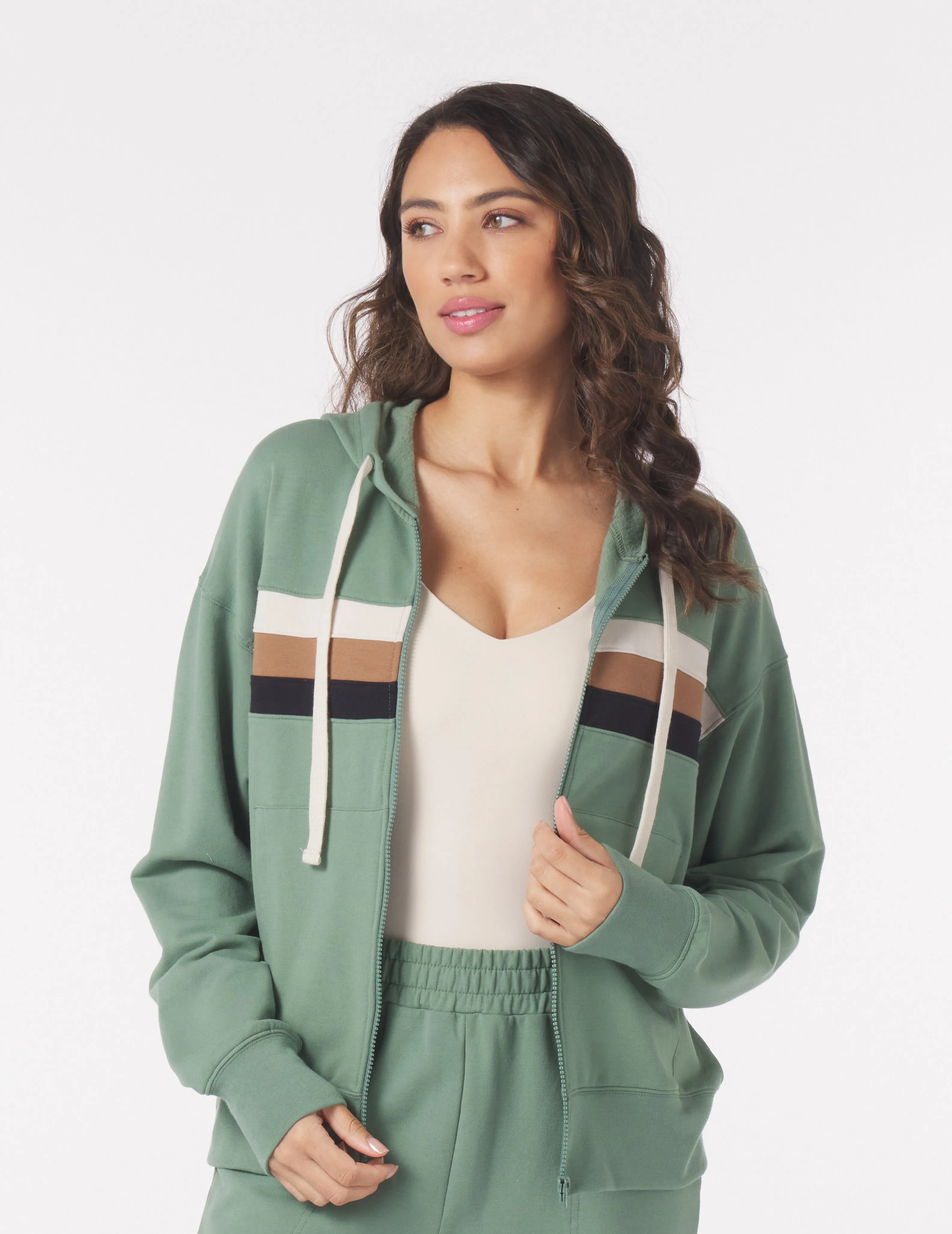 Vintage Oversized Zip Up: Sage/Tonal Stripes