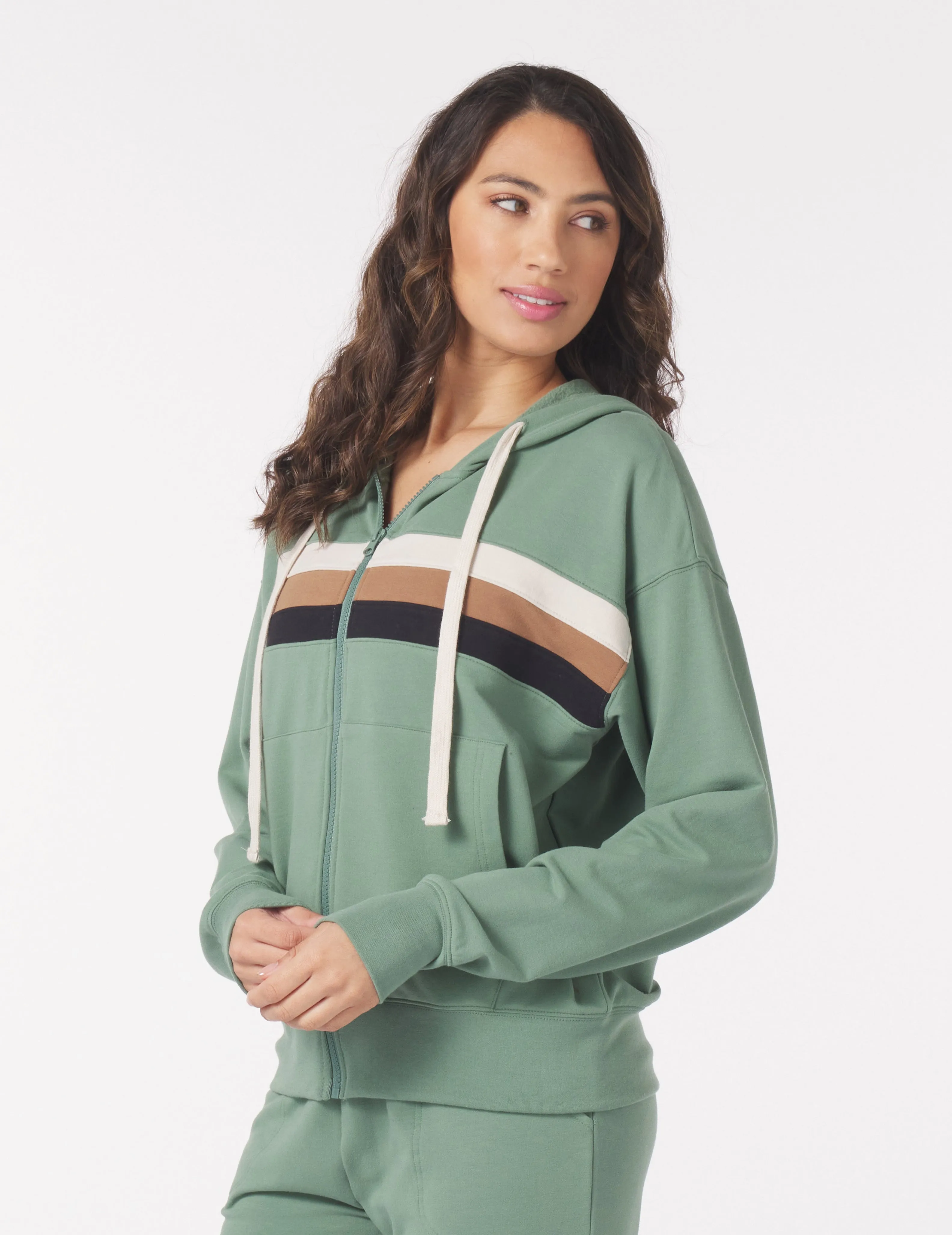 Vintage Oversized Zip Up: Sage/Tonal Stripes
