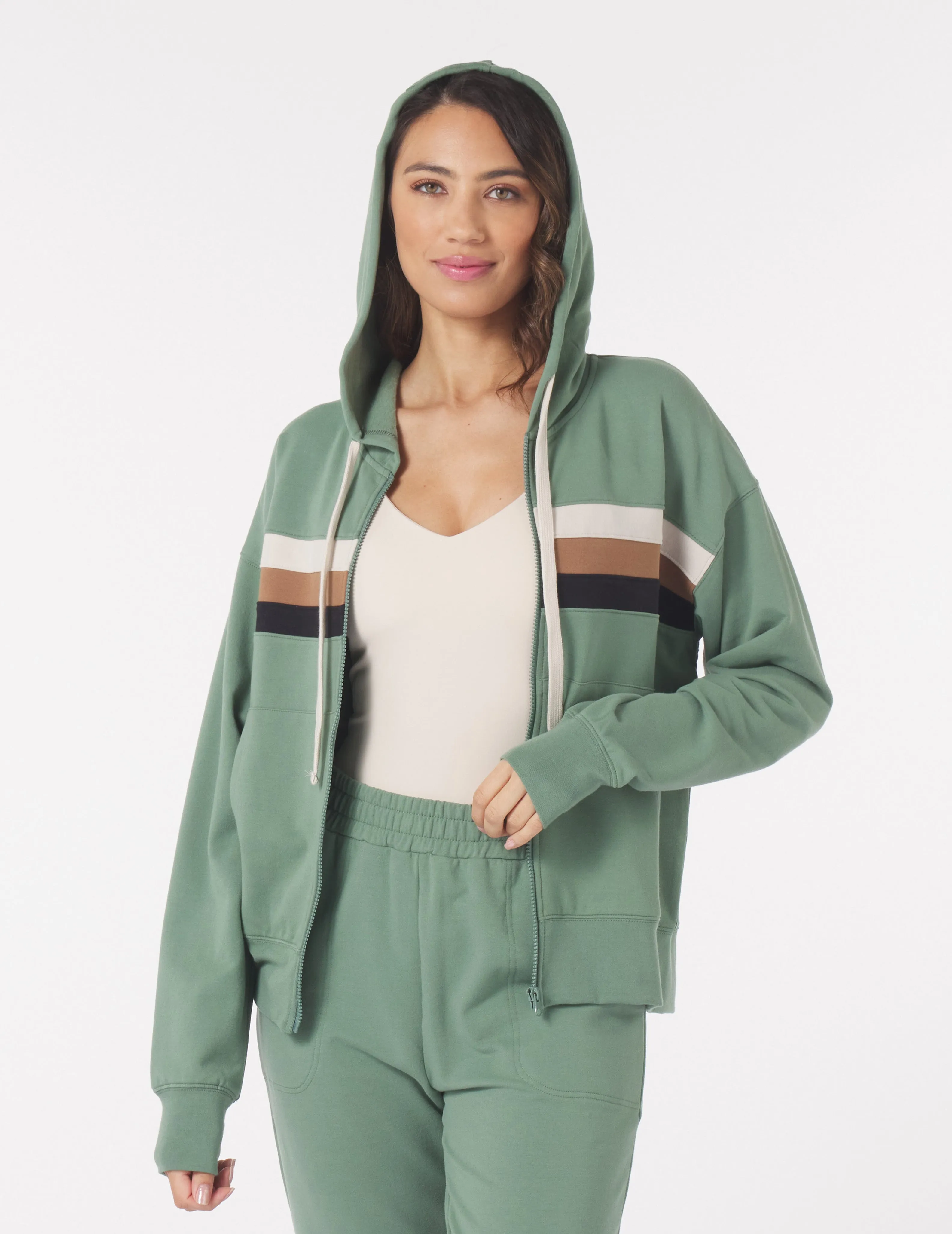 Vintage Oversized Zip Up: Sage/Tonal Stripes