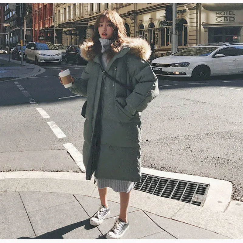 Warm Fur Collar Long Down Coats For  Women Winter Jacket