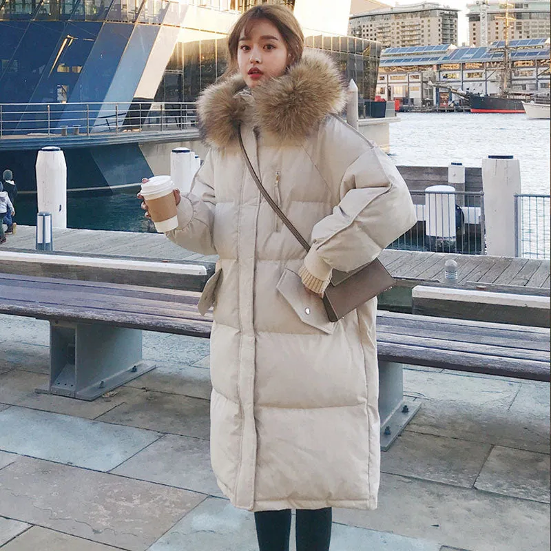 Warm Fur Collar Long Down Coats For  Women Winter Jacket