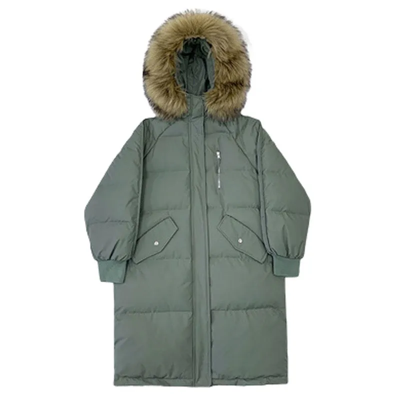 Warm Fur Collar Long Down Coats For  Women Winter Jacket