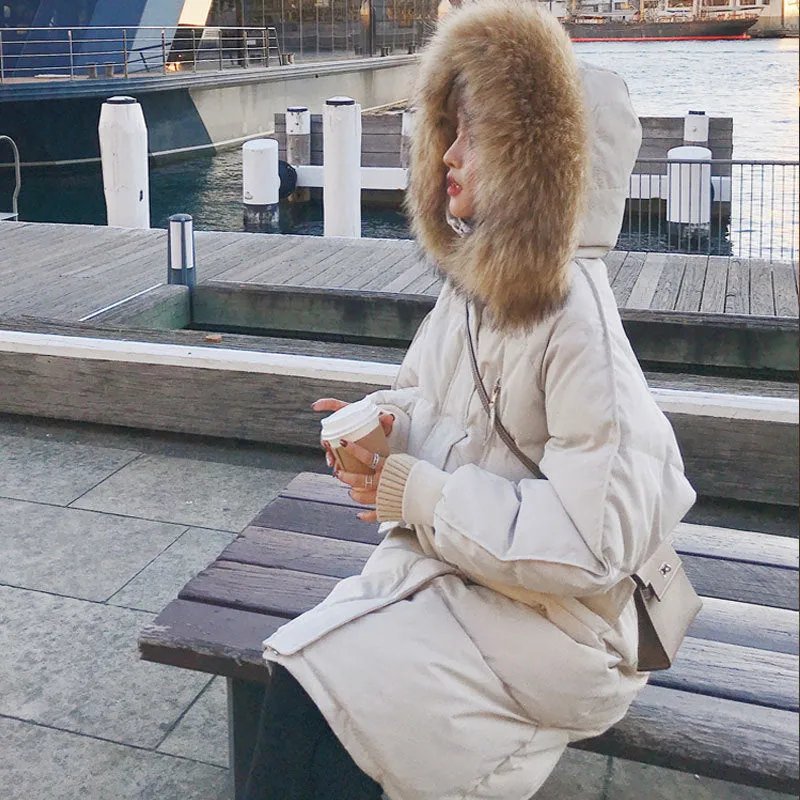 Warm Fur Collar Long Down Coats For  Women Winter Jacket