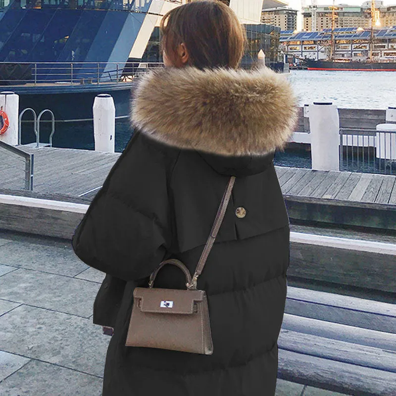 Warm Fur Collar Long Down Coats For  Women Winter Jacket