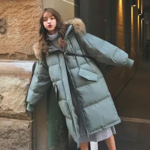 Warm Fur Collar Long Down Coats For  Women Winter Jacket