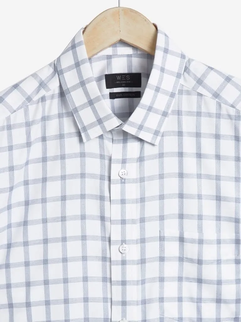 WES Formals White Checkered Relaxed Fit Shirt