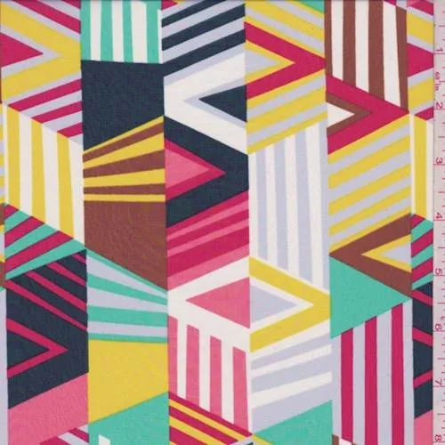 White/Yellow Multi Geo Stripe Peachskin Fabric