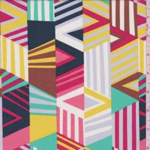 White/Yellow Multi Geo Stripe Peachskin Fabric