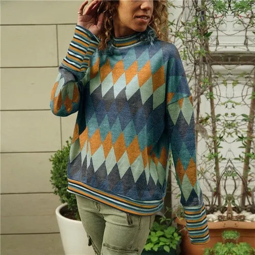 Women Blouses Geometric Print Long
