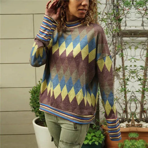 Women Blouses Geometric Print Long