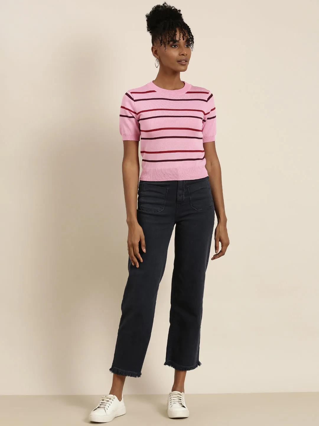 Women Pink Striped Top