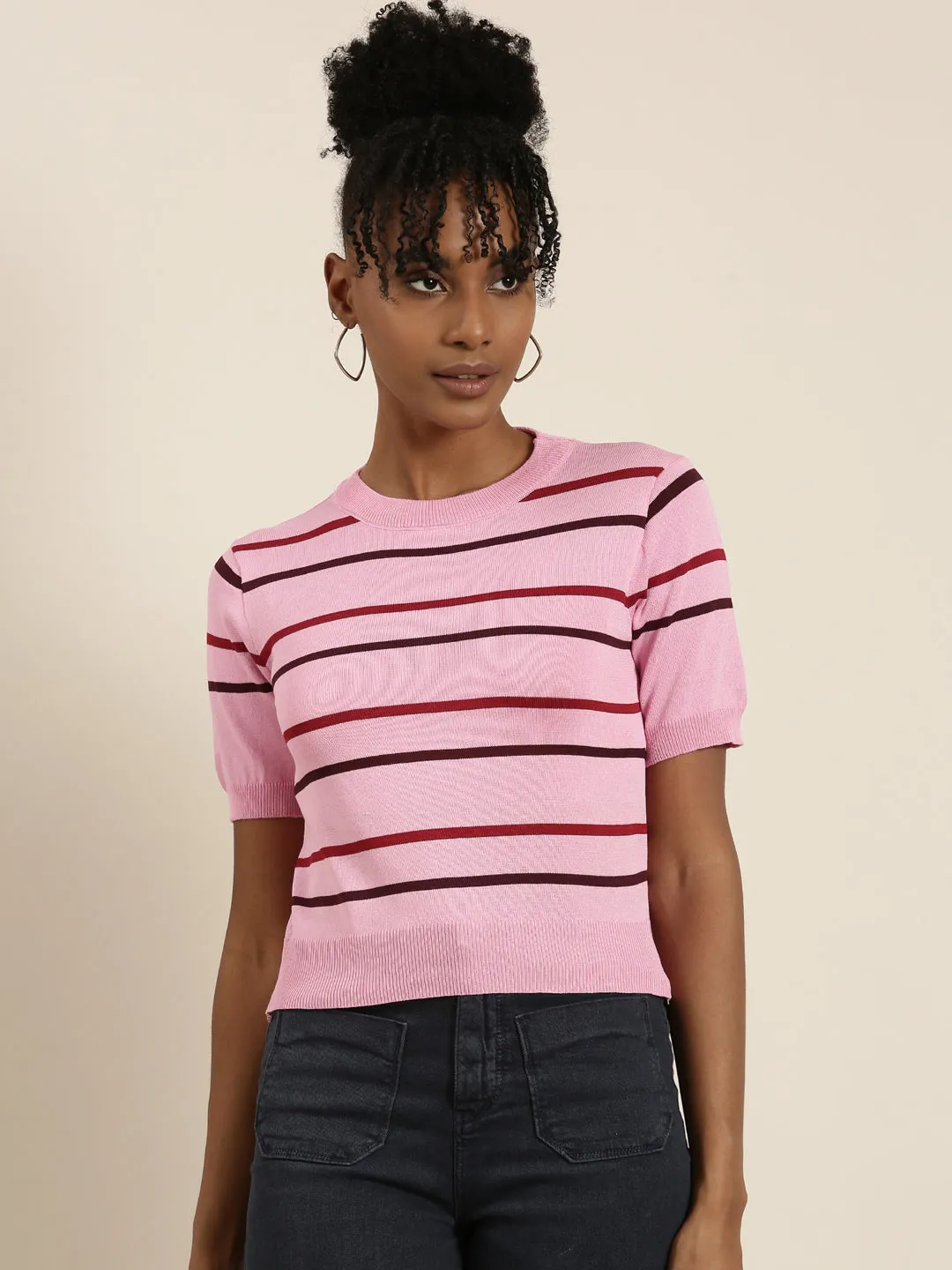 Women Pink Striped Top