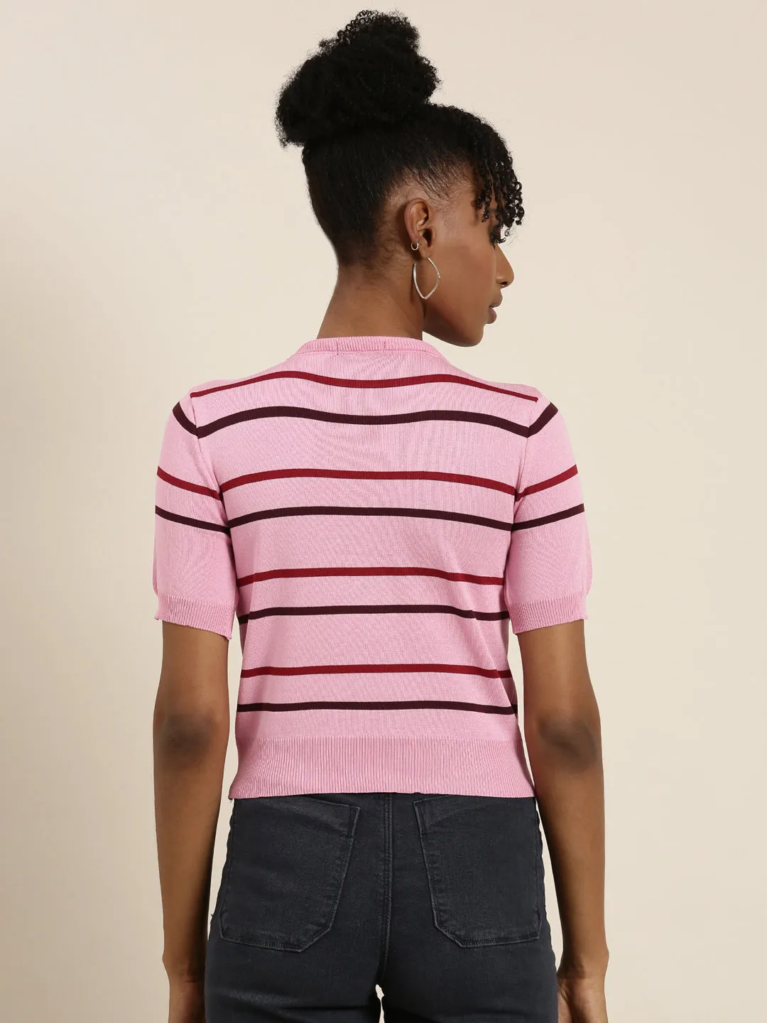 Women Pink Striped Top