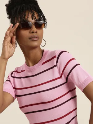 Women Pink Striped Top