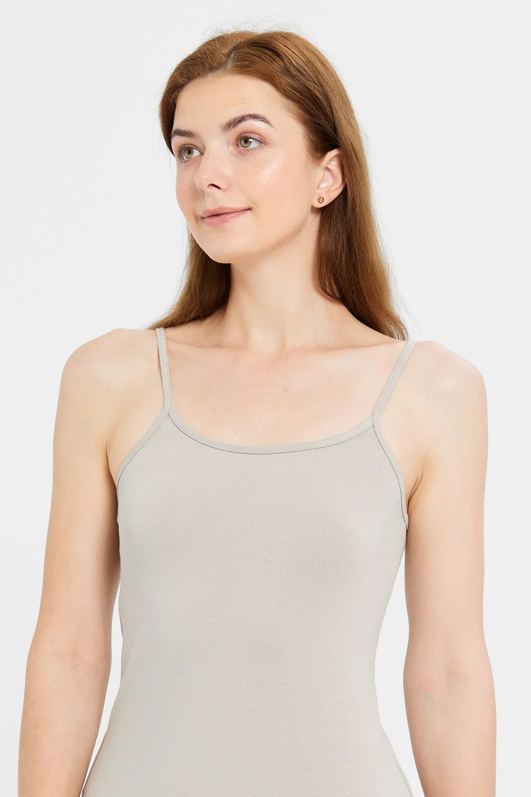 Women Taupe Plain Strappy Vest