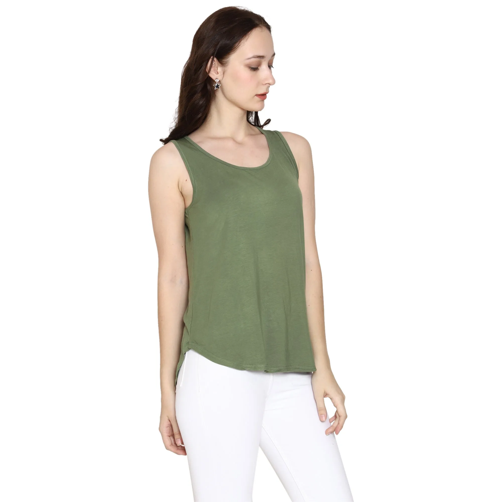Woodwose Organic Clothing Women's Olive Green Bamboo Relaxed Fit Tank Top