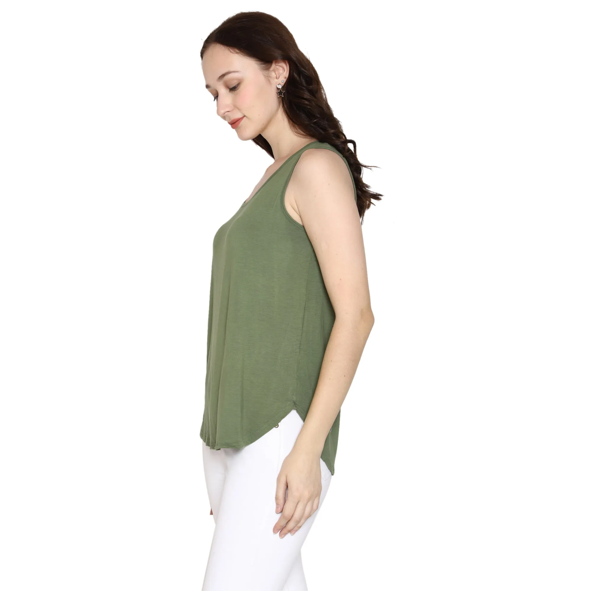 Woodwose Organic Clothing Women's Olive Green Bamboo Relaxed Fit Tank Top