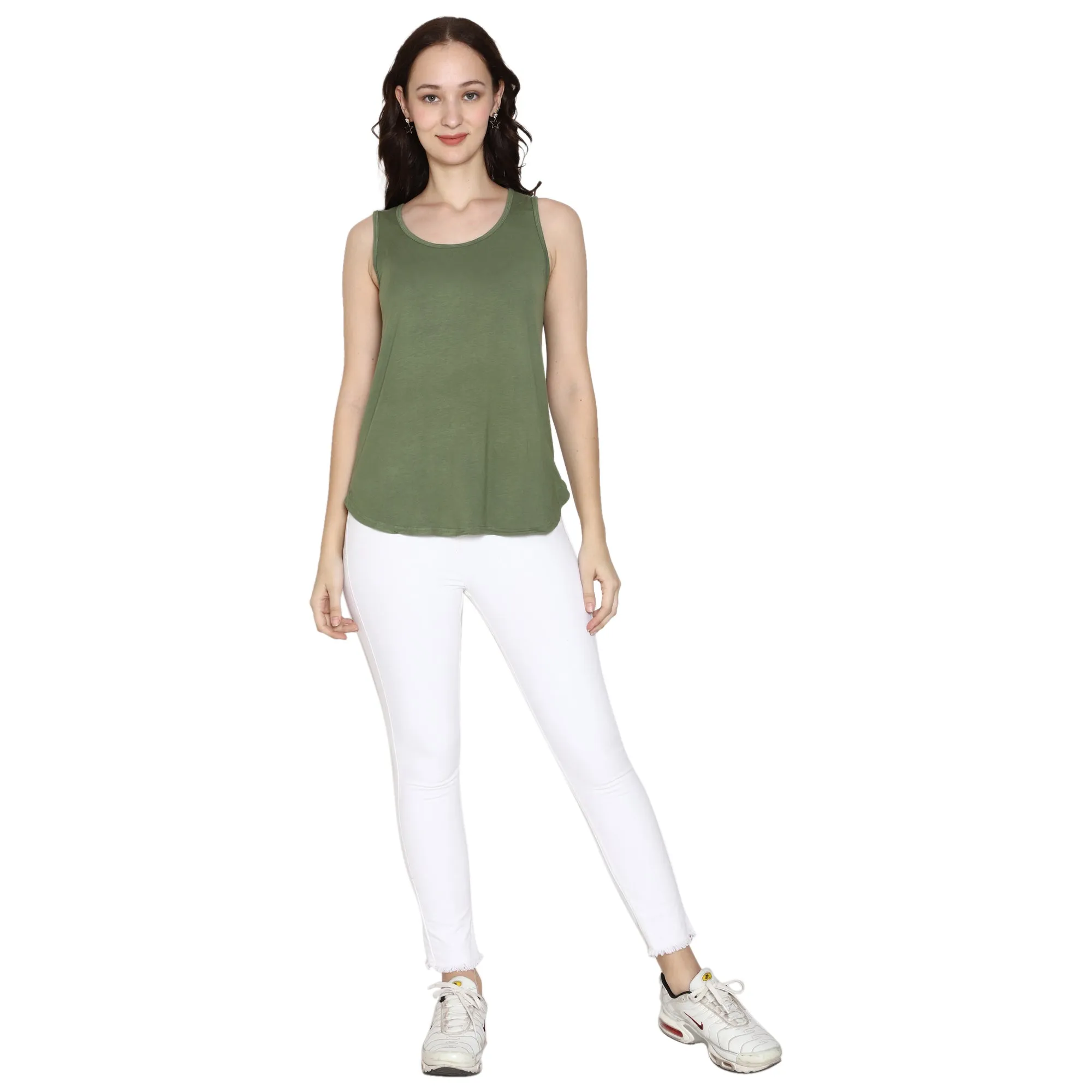 Woodwose Organic Clothing Women's Olive Green Bamboo Relaxed Fit Tank Top